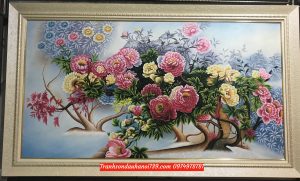 Tranh hoa mẫu đơn, tranh sơn dầu hoa mẫu đơn phát tài SD0139