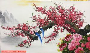 Tranh hoa đào ,tranh sơn dầu hoa đào đẹp treo tường