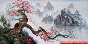 Tranh sơn dầu sơn thủy núi non hùng vĩ SD197