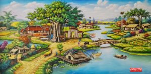 Tranh đồng quê cây đa sông nước SD76