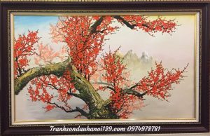 Tranh hoa đào, tranh sơn dầu hoa đào SD078