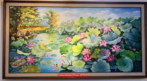 Tranh hoa sen đầm sen treo phòng khách SD82