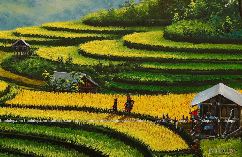Tranh ruộng bậc thang đẹp mang ý nghĩa mùa màng bội thu