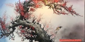 Tranh hoa đào ,tranh hoa đào treo phòng khách ngày tết SD01015