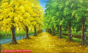 Tranh hàng cây mùa thu lá vàng, tranh phong cảnh sơn dầu SD01017