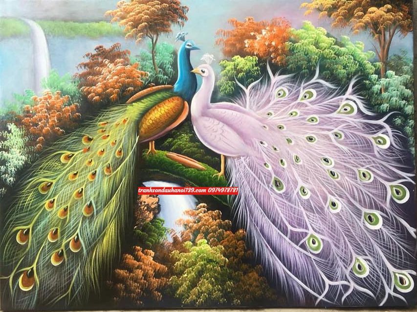 tranh đôi chim công