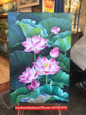 tranh bông hoa sen hồng