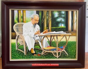Tranh bác hồ ngồi ghế mây sang trọng SD2