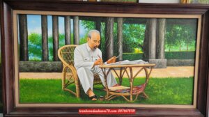 Tranh bác hồ ngồi ghế mây sơn dầu SB213